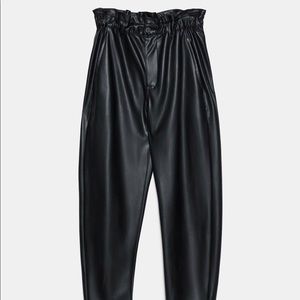 NWT Zara-Faux leather baggy pants, black